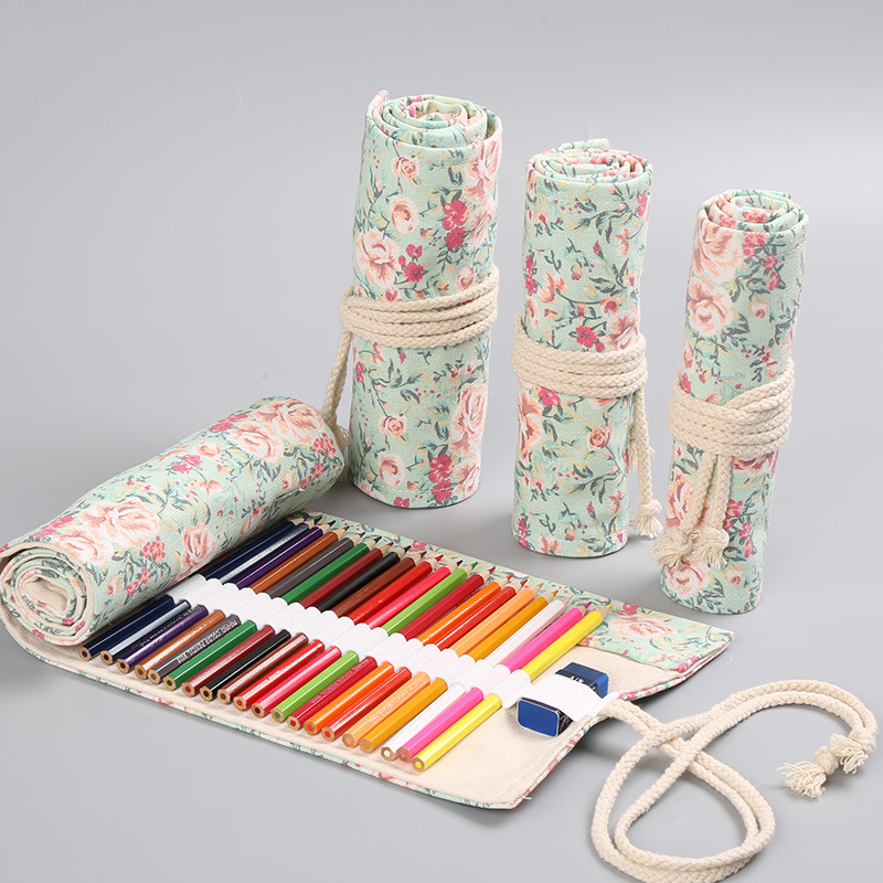 Pen Pouch Roll - 12/24/36/48/72 trous toile florale retrousser trousse